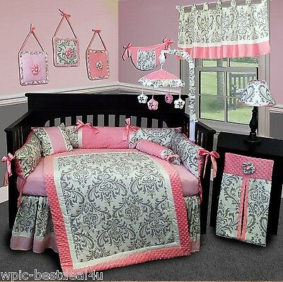 Baby Boutique - Grey Damask - 13 Pcs Crib Bedding Set